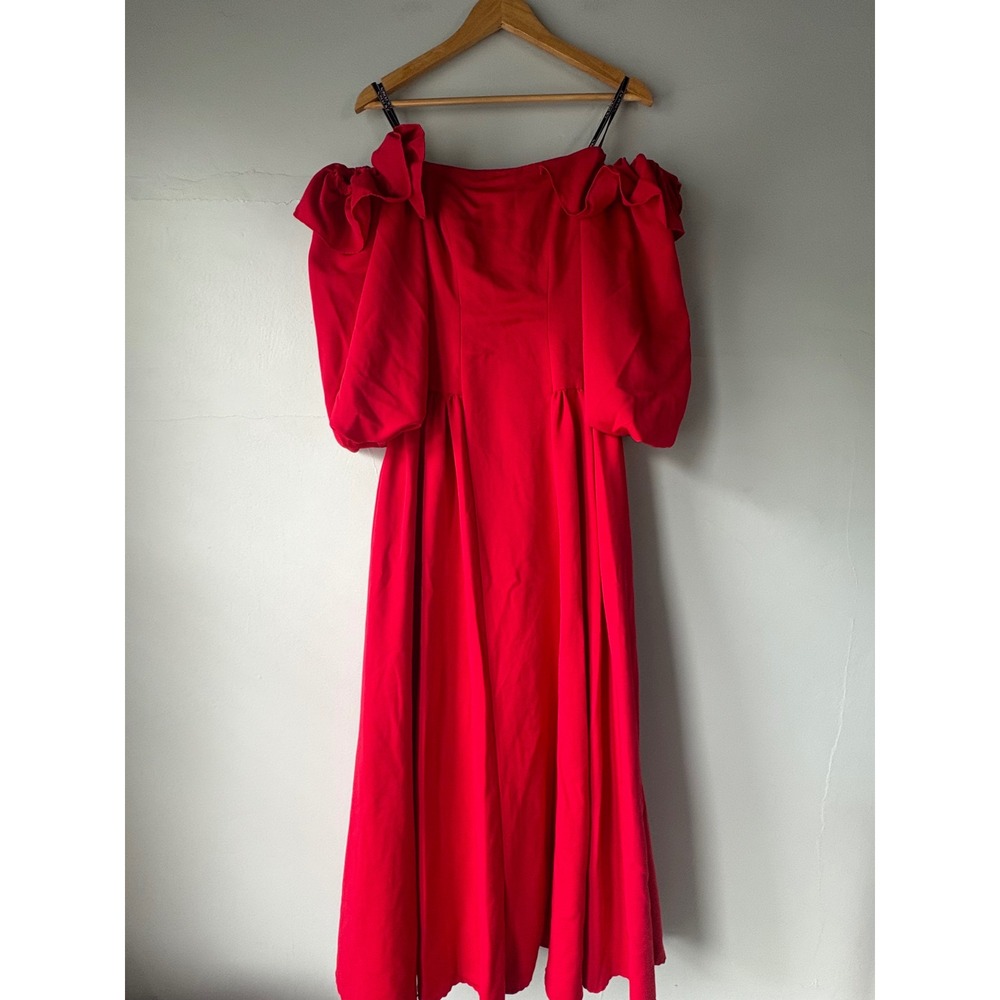Zac Posen Red Off The Shoulder Puff Sleeve Maxi Dress Size 2 - Picture 13 of 13